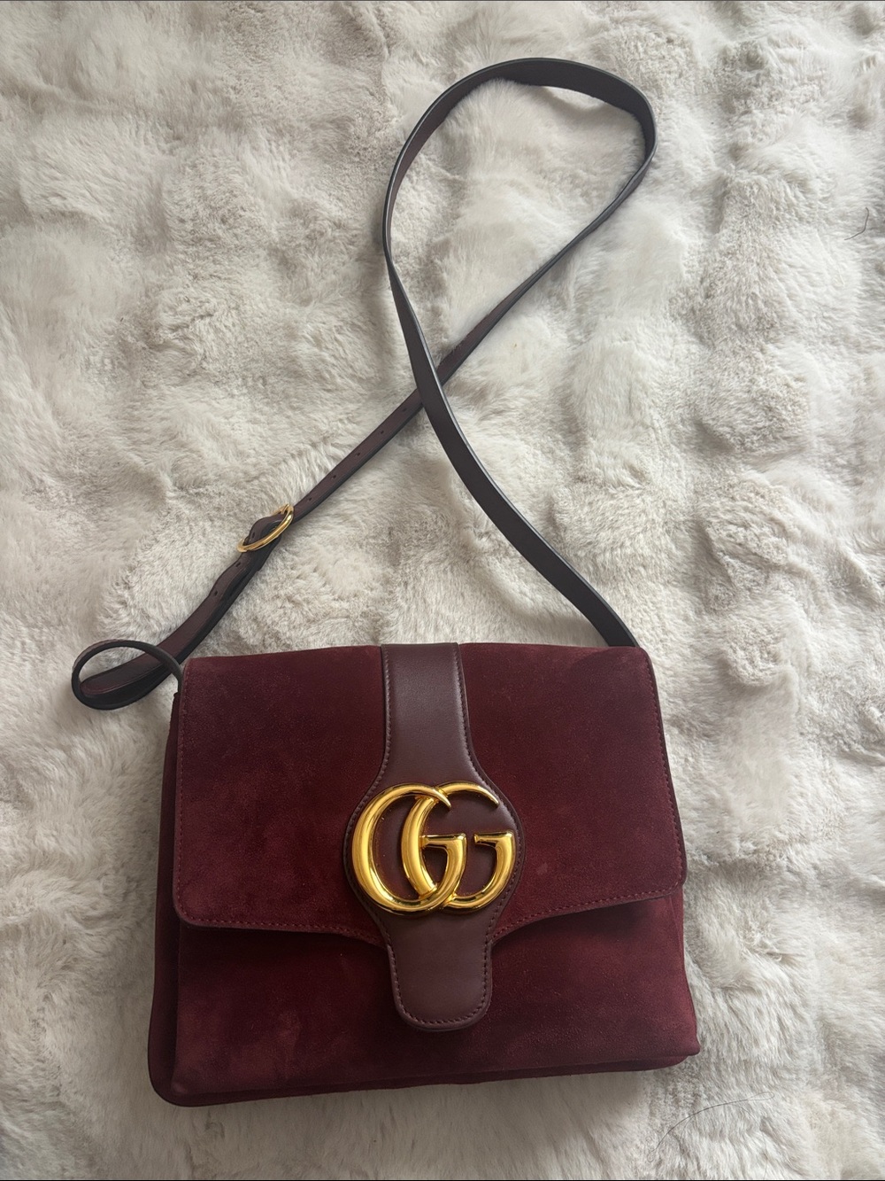 Gucci Burgundy Suede Crossbody with Gold Double G Accent - Picture 3 of 3